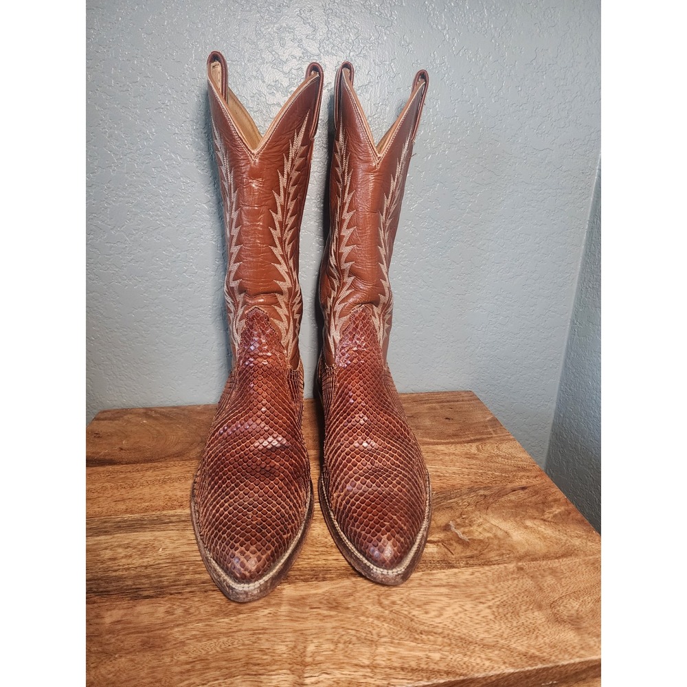 Tony Lama 4943 El Rey Collection  Snakeskin Cowboy Boots Mens 9 Vintage USA Made